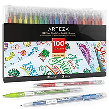 【中古】【輸入品・未使用】ARTEZA デュアル筆ペン TwiMarker、100色セット、デュアルチップ（ファインチップ+ブラシチップ）スケッチマーカー、塗り絵、書道、塗りつぶし、