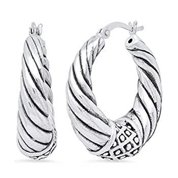 【中古】【輸入品・未使用】レディース いぶしシルバーフープイヤリング