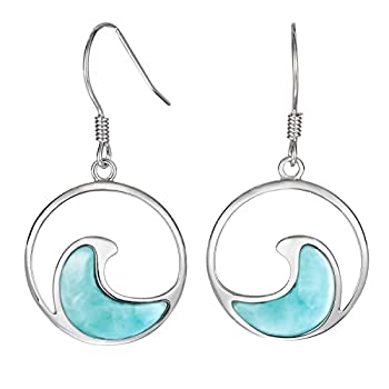 【中古】【輸入品・未使用】スターリングシルバー 天然ラリマーウェーブダングルイヤリング(4)