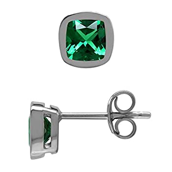 【中古】【輸入品・未使用】Silvershake 5mm クッション型 グリーン ナノエメラルド 925スターリングシルバー スタッドピアス
