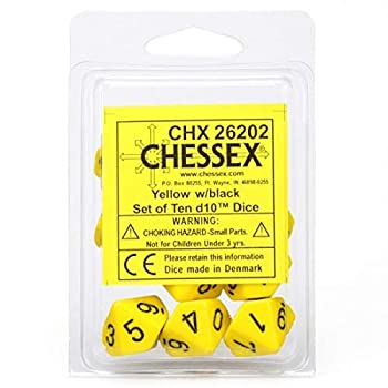 ホビー, その他 Chessex Dice Sets: Opaque Yellow with Black - Ten Sided Die d10 Set (10) 