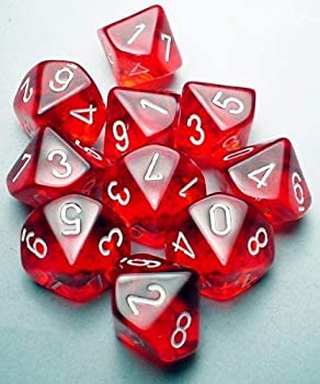 【中古】【輸入品 未使用】Chessex: d10 Translucent 10 Dice Set: Red and White - Revised 並行輸入品