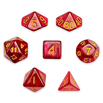 【中古】【輸入品・未使用】Wiz Dice 7 Die Polyhedral Dice Set - Philosopher's Stone (Red Glitter) with Velvet Pouch [並行輸入品]