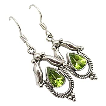 【中古】【輸入品・未使用】SilverStarJewel ソリッドスターリングシルバー ペリドットアンティークルックイヤリング 1.6インチ インド製