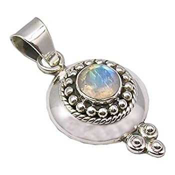 【中古】【輸入品・未使用】SilverStarJewel 925ソリッドシルバーレインボームーンストーンネックレスペンダント 1.4インチ 新しいジュエリー
