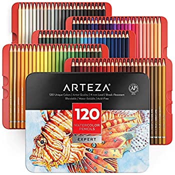 Arteza Professional Watercolor Pencils for Adults & Kids%カンマ% Set of 120%カンマ% Water-Soluble Colored Pencils for Coloring%カンマ% Blending%