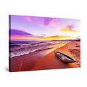 yÁzyAiEgpzStartonight Canvas Wall Art Decor Purple Beach Morning Sunrise and Boat Print for Bedroom 60 x 90 cm