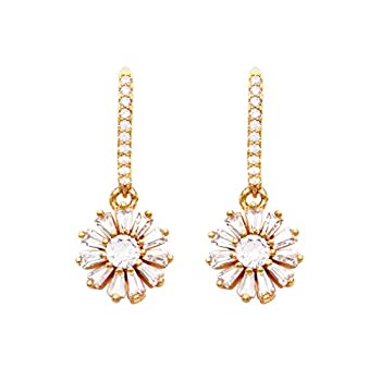 Rosemarie & Jubalee レディース プレミアム キュービックジルコニア バゲット フローラル デイジーピアス 1.12インチ ゴールド