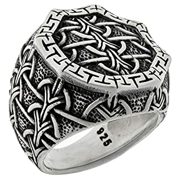 【中古】【輸入品・未使用】ソリッド925スターリングシルバー 編組ケルトノット ヘビーラグジュアリー トルコメンズリング グレー