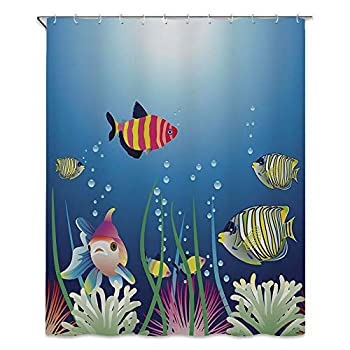 【中古】【輸入品・未使用】水族館 シャワーカーテン 150 x 150cm カラフルな熱帯魚が泳ぐ水族館の海の景色海藻マリンテーマ装飾 防カビ 防水 バス用品 プライバシー保護 取 1