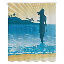 【中古】【輸入品・未使用】ビーチ シャワーカーテン 90 x 180cm 海の近くの夏の雰囲気の女の子Ocean Palms Waves Sunny Art Print 防カビ 防水 バス用品 プライバシー保護