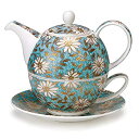 yÁzyAiEgpzDunoon Mugs - T41 New Teal - Fine Bone China Tea for One - Teapot Cup and Saucer Set (TP-NUOV-1T)T41j[eB[-t@C{[`C