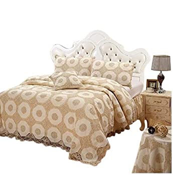 šۡ͢ʡ̤ѡ(BP-3pcsCrochet-Queen%% White) - Octorose 100% Thick Cotton Material with Hand Crochet Joint Lace Bedspread Set (Bp-3pcscrochet-quee