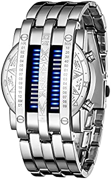 【中古】【輸入品・未使用】Binary Matrix ブルーLEDデジタル腕時計 メンズ クラシック クリエイティブ ファッション ブラックメッキ ブラックレッド