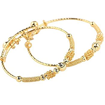 【中古】【輸入品・未使用】Loyoe Jewelry 24k イエロー金メッキ 赤ちゃん用ブレスレット 調節可能な子供用バングル (2個 / ロット)
