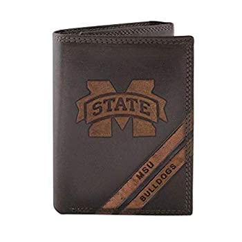 šۡ͢ʡ̤ѡNCAA Mississippi State Bulldogs Zep-Pro Pull-Up Leather Trifold Embossed Wallet%% Brown