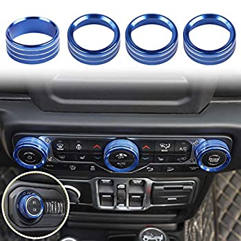 Voodonala エアコンヘッドライトスイッチノブトリム 2018-2020 Jeep Wrangler JL JLU グラディエーター JTトランク用 ブルーアルミニウム合金4個