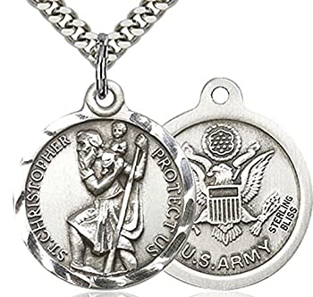 【中古】【輸入品・未使用】Heartlandメンズラウンドスターリングシルバー聖クリストファー・陸軍メダル USA Made