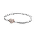 【中古】【輸入品・未使用】Pandora Jewelry Moments パヴェハートクラスプ スネークチェーン キュービックジルコニア ブレスレット パンドラローズ%カンマ% 6.7 IN%カンマ% 金属