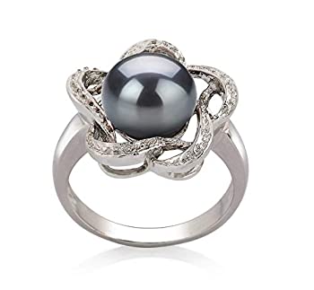 【中古】【輸入品・未使用】ブラック9???10?mm AA品質925スターリングシルバー養殖淡水パールリング