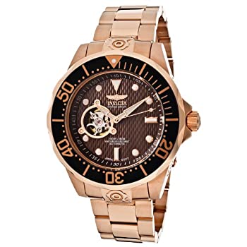 yÁzyAiEgpzInvicta Men's 13713 Pro Diver Automatic Brown Textured Dial 18k Rose Gold Ion-Plated Watch