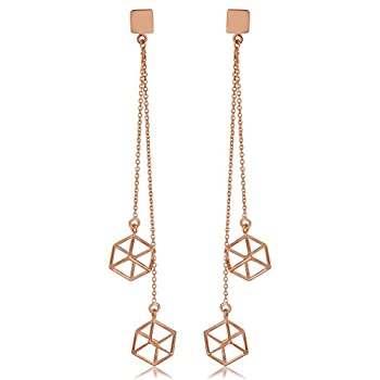 【中古】【輸入品・未使用】Kooljewelry 14Kゴールドキューブダングルイヤリング(イエローゴールドまたはローズゴールド)%カンマ% 金属%カンマ%