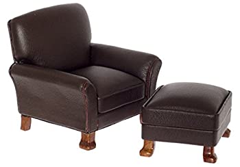 楽天スカイマーケットプラス【中古】【輸入品・未使用】Dollhouse Minature Platium Leather Chair Ottoman Brown Walnut P6091