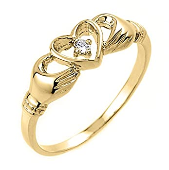 【中古】【輸入品・未使用】高光沢 14K イエローゴールド ダイヤモンド ソリティア クラダリング