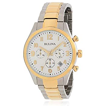 yÁzyAiEgpzBulova Men's Two Tone Steel Bracelet Steel Case Quartz White Dial Chronograph Watch 98B330