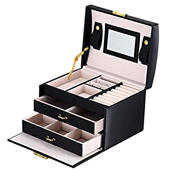 【中古】【輸入品 未使用】(Black) - Goldwheat Jewellery Box with Lock and Mirror Lockable Travel Jewellery Organiser Gift for Women カンマ Black