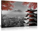 【中古】【輸入品・未使用】(A3 46x31 cm (18x12in)) - Japanese Temple In Autumn Black White Red...