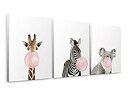 【中古】【輸入品・未使用】Niwo Art- アニマルキャンバスウォールアートホームデコレーション3点 額入りですぐに掛けられます 24%ダブルクォーテ%x20...