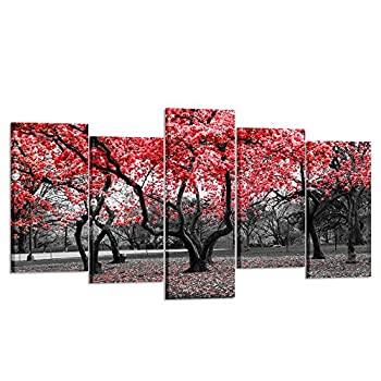 【中古】【輸入品・未使用】Kreative Arts - 5ピース モダンキャンバスペインティング ウォールアート ホームデコレーション用画像 白と赤の木 風景プリント キャンバス ジ