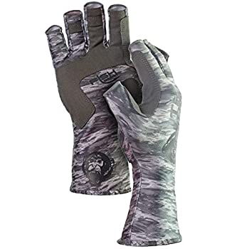 yÁzyAiEgpz(X-Large%J}% Grey Water Camo) - Fish Monkey UPF 50 Sun Protection Half Finger Guide Glove