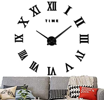 【中古】【輸入品・未使用】大きな3DDIY壁掛け時計 大きなローマ数字時計 フレームレスミラー 大きな壁時計 リビングルームや寝室に (ブラック)
