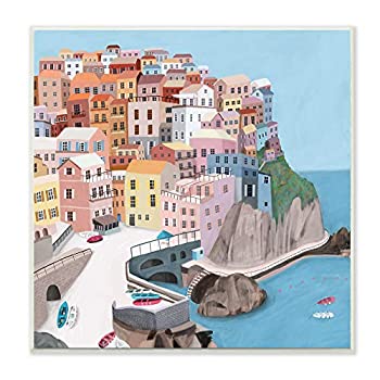 【中古】【輸入品 未使用】Stupell Industries Cliffside City Skyline Seaside Urban Architecture Carla Daly Wall Plaqueによるデザイン 12 x 12 オレンジ