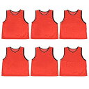 (Red) - Pack of 6 Adult Size Sports Scrimmage Pinnies with Mesh Storage Bag by Crown Sporting Goods