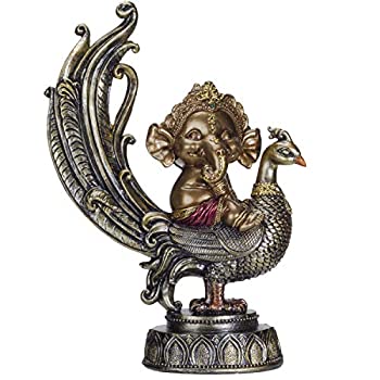 【中古】【輸入品・未使用】Pacific Giftware ヒンズー教 象 ガネーシャ 神 クジャクの成功の神 樹脂製置像(3)