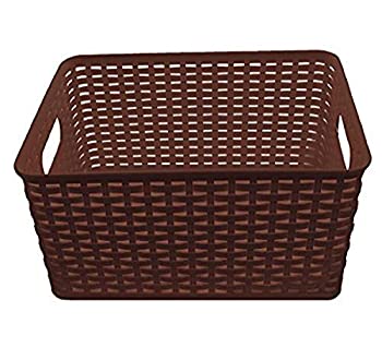 【中古】【輸入品 未使用】(Large カンマ Brown) - YBM Home Plastic Rattan Storage Box Basket Organiser ba426 (Brown カンマ Large)
