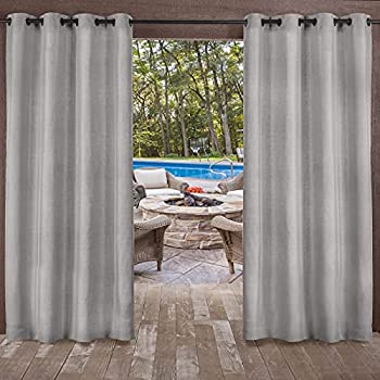 Exclusive Home Curtains Biscayne インドア/アウトドア ツートンカラー テクスチャードグロメットトップ カーテンパネル ペア 54x108 シルバー