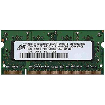 【中古】【輸入品・未使用】MT8HTF12864HDZ-667H1 Micron 1GB PC2-5300 DDR2-667MHz 非ECC アンバッファード CL5 200ピン SoDimm デュアルランク メモリーモジュール