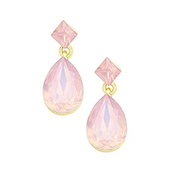 Rosemarie Collections レディース オパールガラス クリスタル クッションカット ティアドロップ ダングルピアス 1.2インチ ピンク