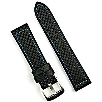 【中古】【輸入品・未使用】B & R Bands 20mm ブラックカーボンファイバースタイル 腕時計バンドストラップ - ブルーステッチ