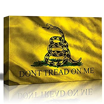 wall26 - 愛国心 Don't Tread on me ガズデンフラッグ - イエローグランジヴィンテージフライングバナー - アメリカの自由への誇り-キャンバスア