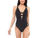 【中古】【輸入品・未使用】Jessica Simpson Women's V Neck One Piece Swimsuit Bathing Suit, Black, 16