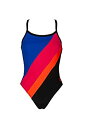 【中古】【輸入品・未使用】ARENA Diagonal Stripe Challenge Back MaxLife One Piece Swimsuit, Black - Neon Blue - Freak Rose, 32