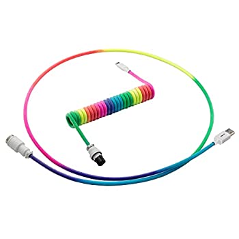 yÁzyAiEgpzCableMod Pro Coiled Keyboard Cable (Bright Rainbow, USB A to USB Type C, 150cm)