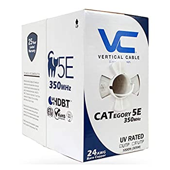 yÁzyAiEgpzVertical Cable Cat5e, 350 Mhz, UTP, UV Jacket, Outdoor, CMX, 1000ft, White, Bulk Ethernet Cable