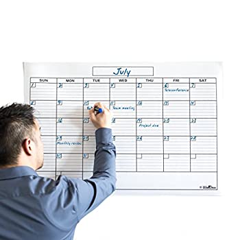 大型ホワイトボード 月間カレンダープランナー 大型 消せるカレンダー ボーナスハンギングキット付き WallDeca 24 x 36 Inch オフホワイト