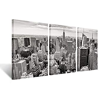 楽天スカイマーケットプラス【中古】【輸入品・未使用】クリエイティブアート???ブラックandホワイトThe Empire State Building Manhattanの写真キャンバス壁アート印刷3ピース現代Framed Photo Rea